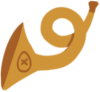A horn stamped with a crossed-out egg