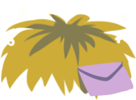 A nest made of yellow grass with a purple envelope propped against it