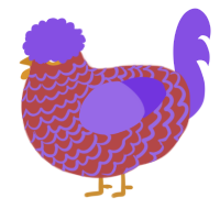 A red and blurple chicken with a lace pattern