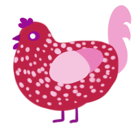 A crimson and pink chicken with a speckle pattern