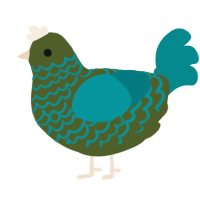 A olive and teal chicken with a lace pattern