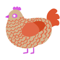 A beige and vermilion chicken with a lace pattern
