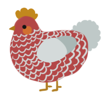 A red and silver chicken with a lace pattern