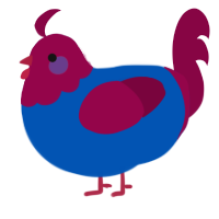 A ultramarine and maroon chicken with a head pattern