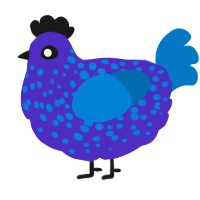 A indigo and sapphire chicken with a speckle pattern