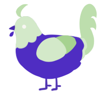 A indigo and gluppy chicken with a head pattern