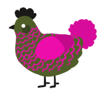 A olive and fuchsia chicken with a lace pattern