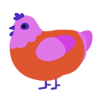 A vermilion and orchid chicken with a head pattern
