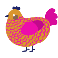 A orange and fuchsia chicken with a lace pattern