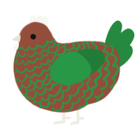 A russet and viridian chicken with a lace pattern