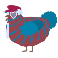 A red and sea chicken with a bar pattern