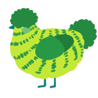 A lime and viridian chicken with a bar pattern