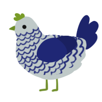 Spotted Neon, a silver and navy chicken with a lace pattern