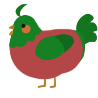 A red and leaf chicken with a head pattern