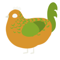 A orange and chartreuse chicken with a half-lace pattern