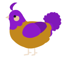 A ochre and violet chicken with a head pattern