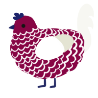 A maroon and white chicken with a lace pattern