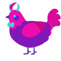 Dragon Soop, a violet and fuchsia chicken with a head pattern