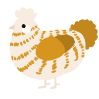 A cream and ochre chicken with a bar pattern