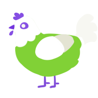 A grass and white chicken with a head pattern
