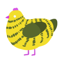 A yellow and olive chicken with a bar pattern