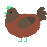 Pou, a russet and bark chicken with a head pattern