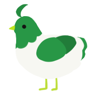 A white and viridian chicken with a head pattern