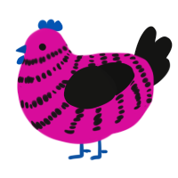 Razataz, a fuchsia and black chicken with a bar pattern