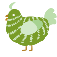 A chartreuse and gluppy chicken with a bar pattern