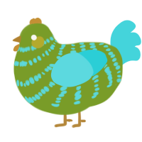 A chartreuse and aqua chicken with a bar pattern