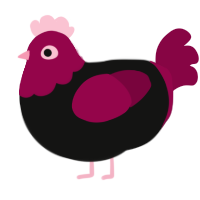 A black and maroon chicken with a head pattern