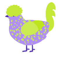 A lilac and lime chicken with a speckle pattern
