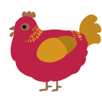 A crimson and ochre chicken with a neck-band pattern