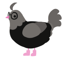 A black and grey chicken with a head pattern