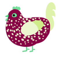 A maroon and apple chicken with a speckle pattern