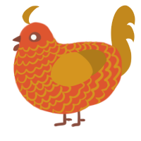 Autumn, a vermilion and ochre chicken with a lace pattern