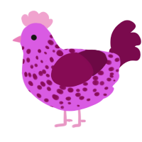 Frenchie, a orchid and wine chicken with a speckle pattern