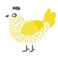 A white and yellow chicken with a lace pattern