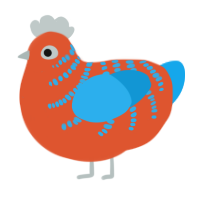 A vermilion and sky chicken with a half-bar pattern