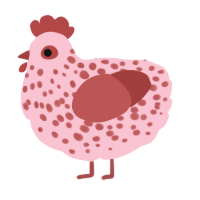A rose and red chicken with a speckle pattern