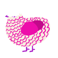 A cream and fuchsia chicken with a lace pattern