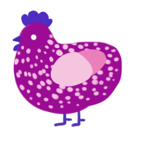 A plum and pink chicken with a speckle pattern