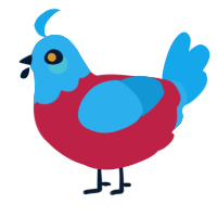 A crimson and sky chicken with a head pattern