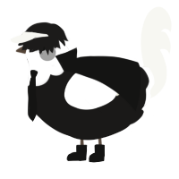 A sable and white chicken with a head pattern