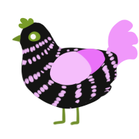 radioactive rock, a black and lavender chicken with a bar pattern