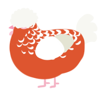 A vermilion and white chicken with a half-lace pattern