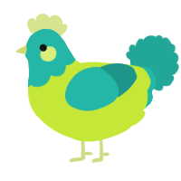 A lime and turquoise chicken with a head pattern