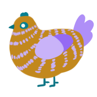 A ochre and lilac chicken with a bar pattern