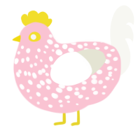 A rose and white chicken with a speckle pattern