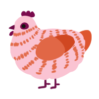 Pillow, a rose and vermilion chicken with a bar pattern